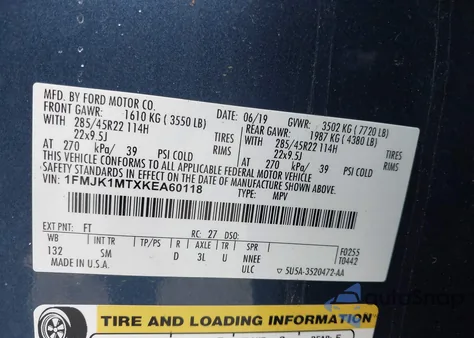 2019 Ford Expedition Max Platinum from USA, damaged, VIN 1FMJK1MTXKEA60118